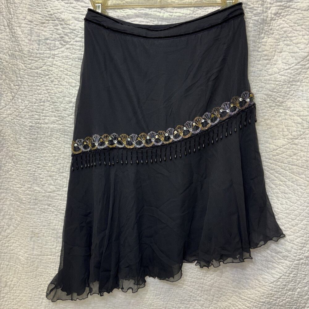 AK Anne Klein Silk Skirt VTG Beaded Layered Whimsigoth grunge Hippie Hem Party